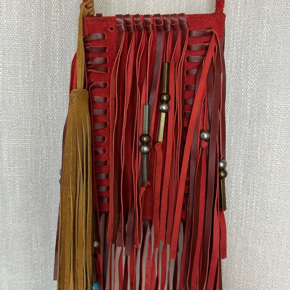 Free People Leather Crossbody Fringe Bag